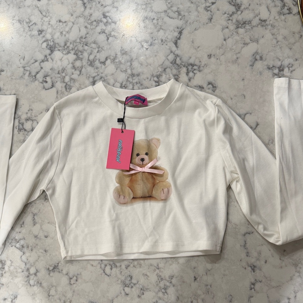 White Teddy Bear Crop Shirt